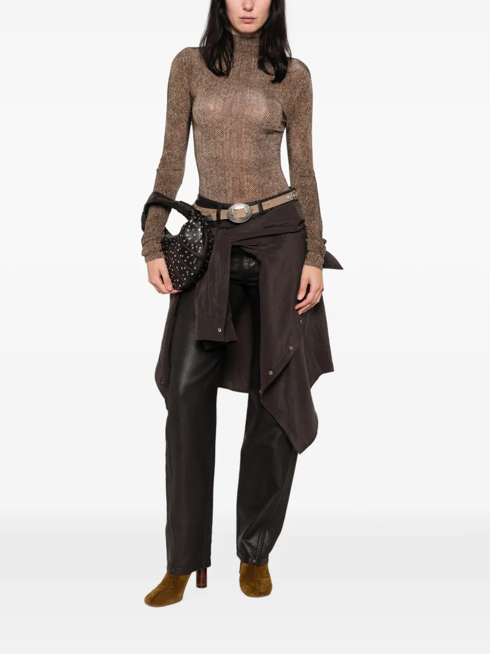 Maison Margiela Top met visgraatpatroon en hoge hals Bruin