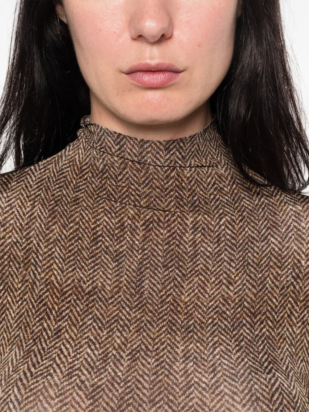 Maison Margiela Top met visgraatpatroon en hoge hals Bruin