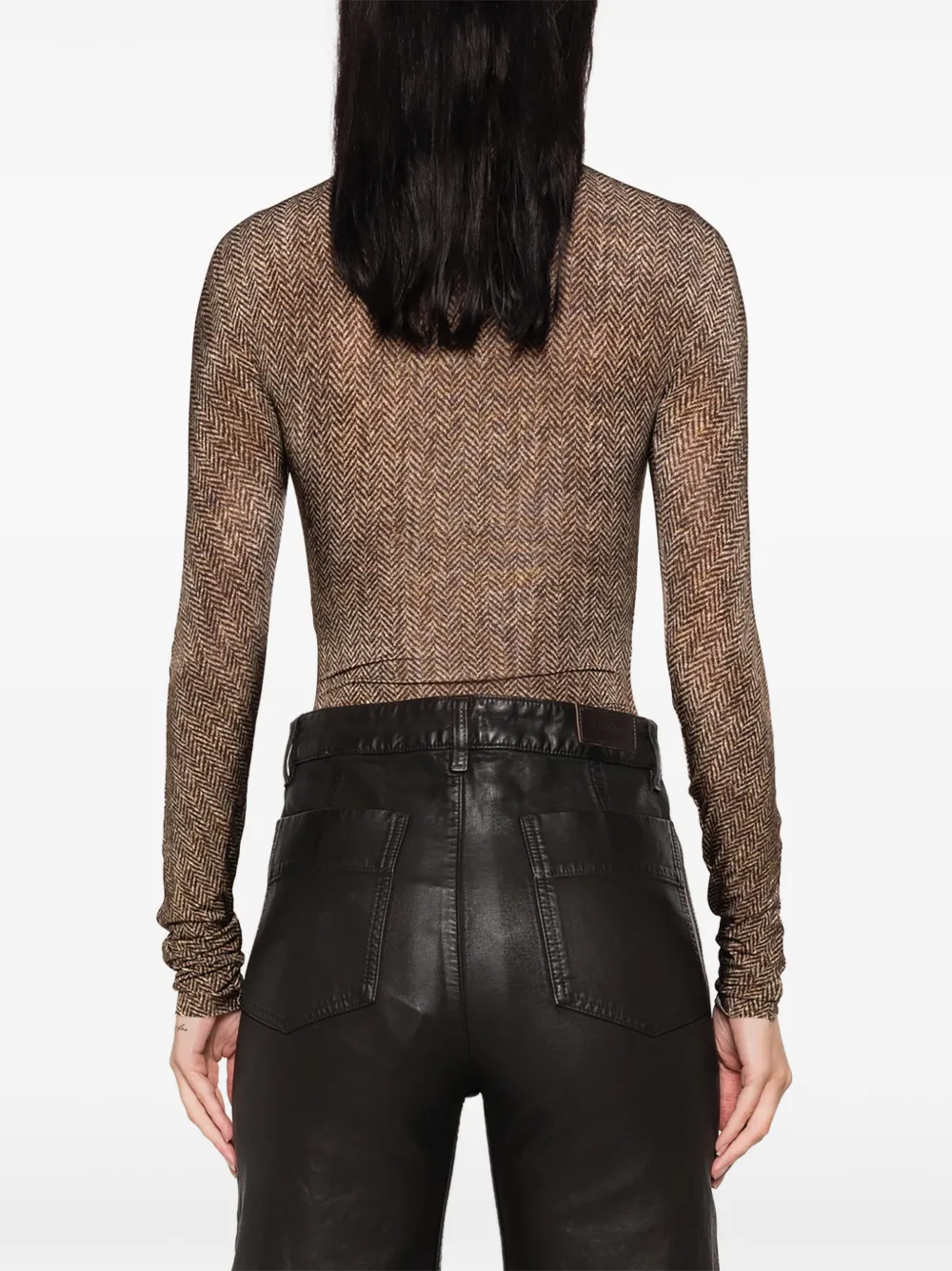 Maison Margiela Top met visgraatpatroon en hoge hals Bruin