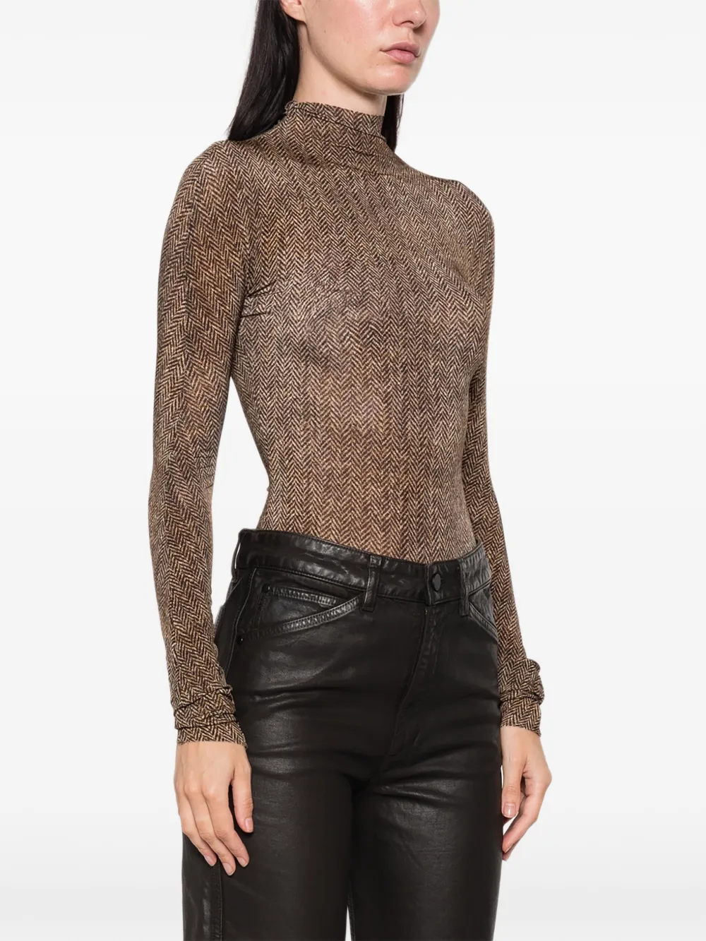 Maison Margiela Top met visgraatpatroon en hoge hals Bruin