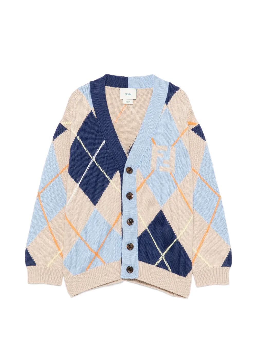 Fendi Kids argyle-knit FF-motif wool cardigan - Toni neutri