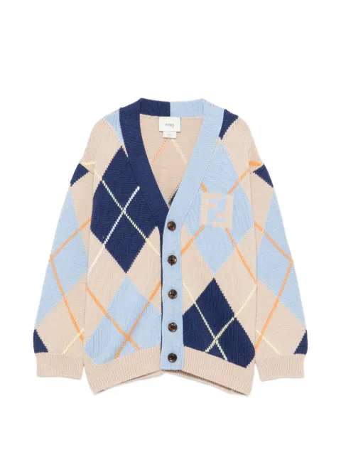 Fendi Kids argyle-knit FF-motif wool cardigan