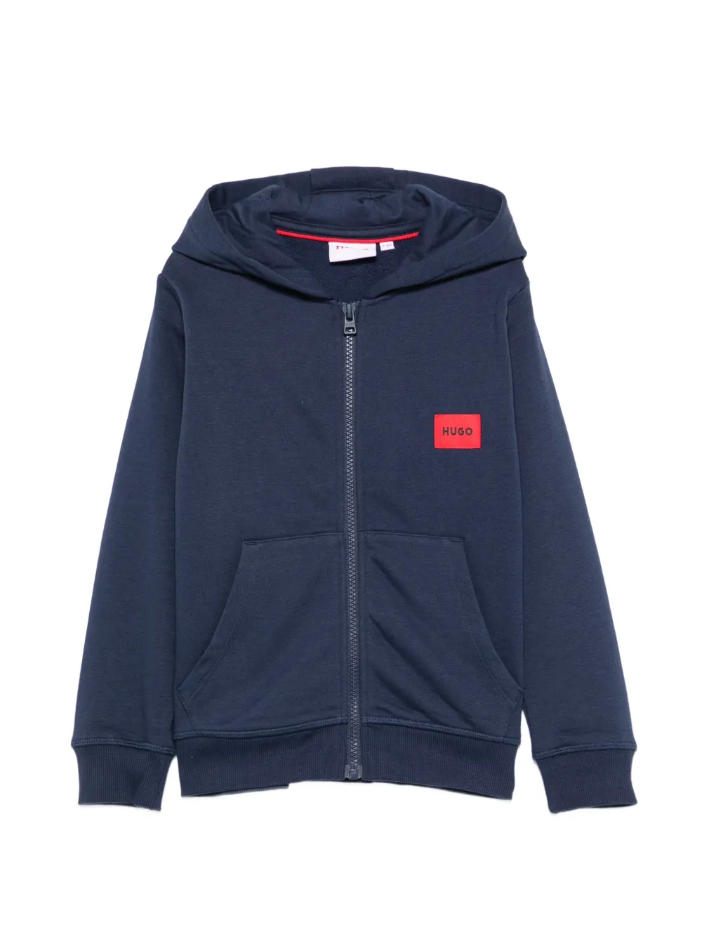 HUGO KIDS logo-patch zip-up hoodie - Blu