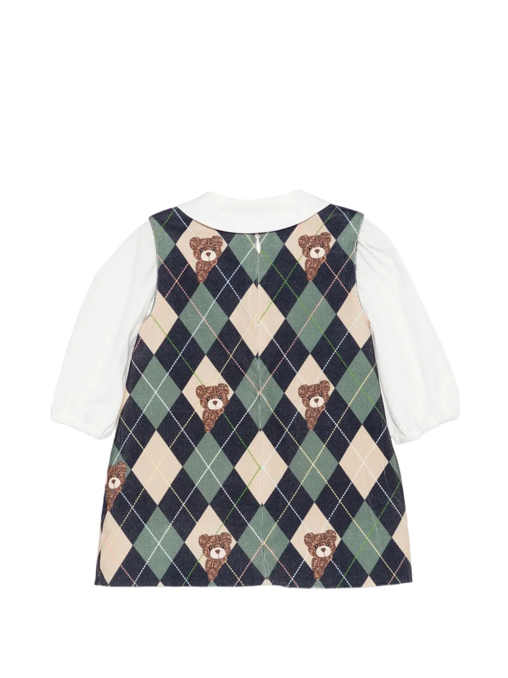 Fendi Kids Shirt en jurk met argyle-patroon en beer-patroon Wit