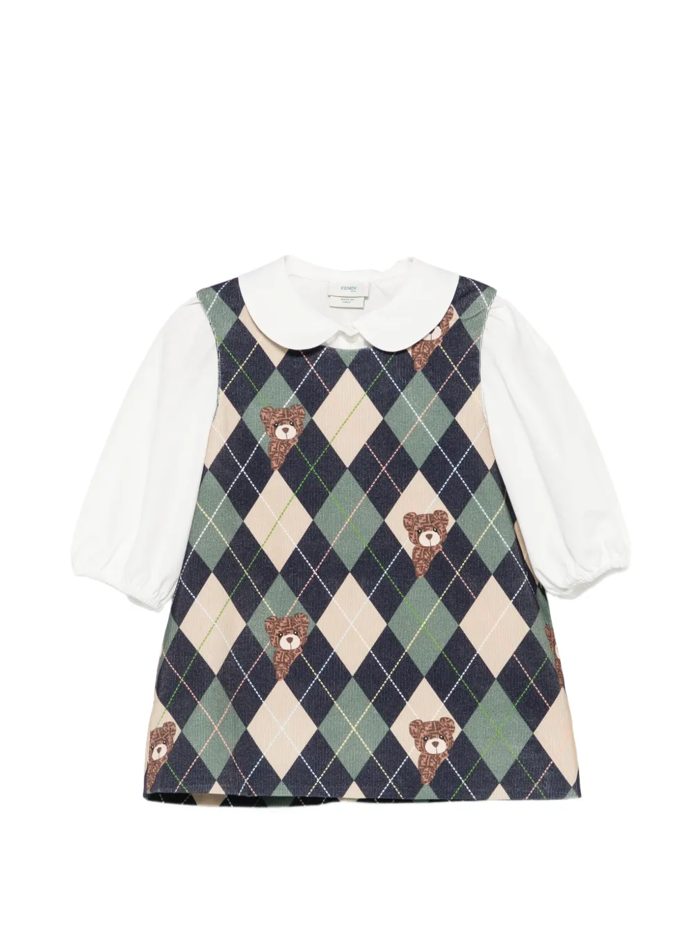 Fendi Kids argyle-pattern bear-motif shirt and dress set - Bianco