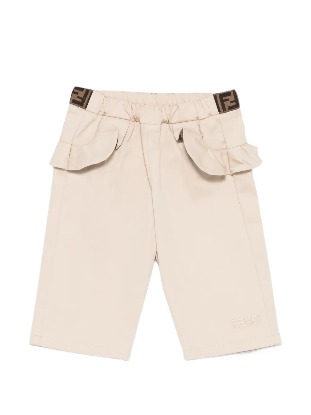 Fendi Kids ruffled-trim logo-waistband trousers - Toni neutri