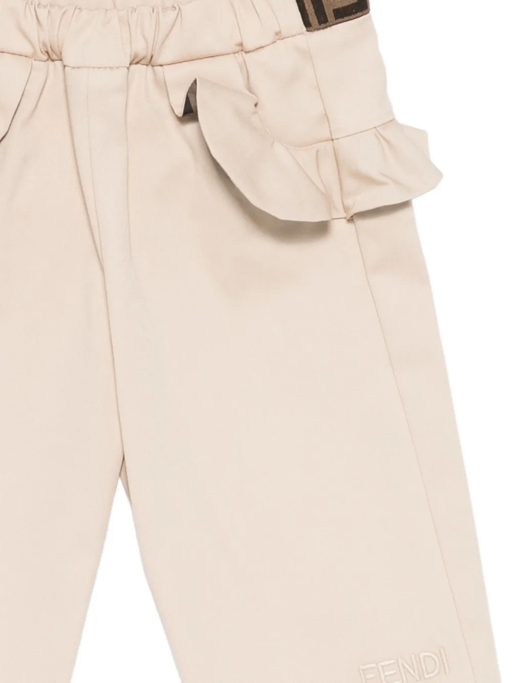 Fendi Kids Broek met ruches en logoband Beige