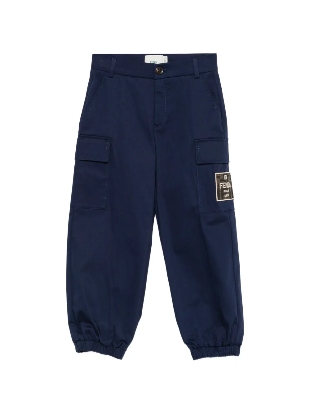 Fendi Kids logo-patch elasticated-ankle cargo pants - Blu
