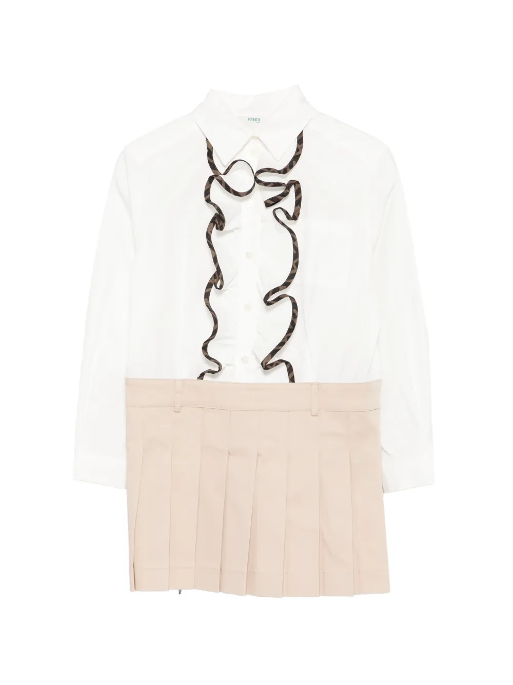 Fendi Kids ruffled-trim pleated-skirt dress - Bianco