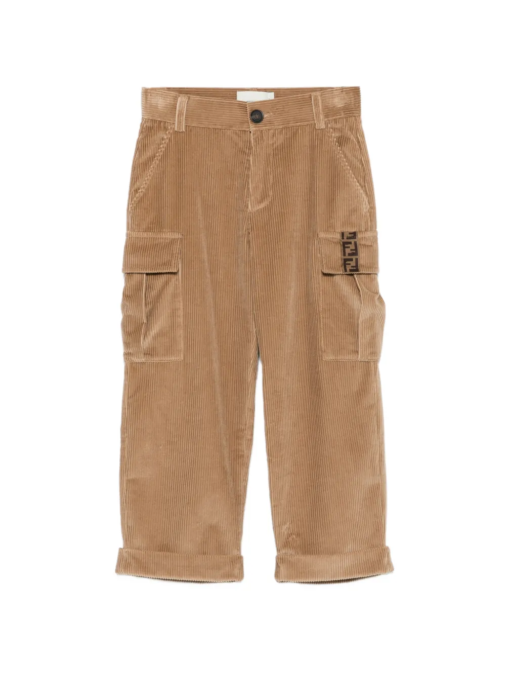 Fendi Kids corduroy logo-patch cargo pants - Marrone