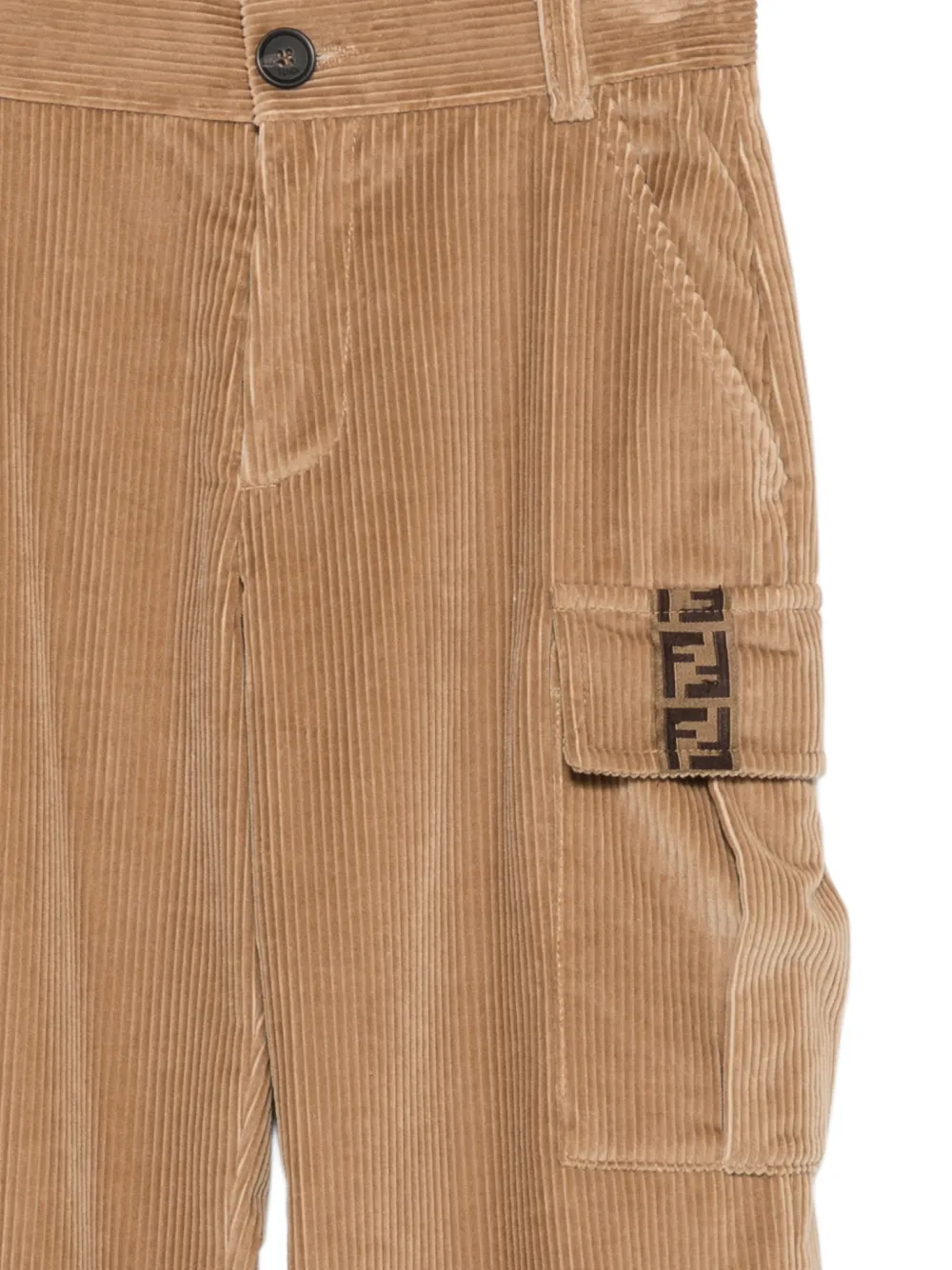 Fendi Kids Ribfluwelen cargo broek met logopatch Bruin