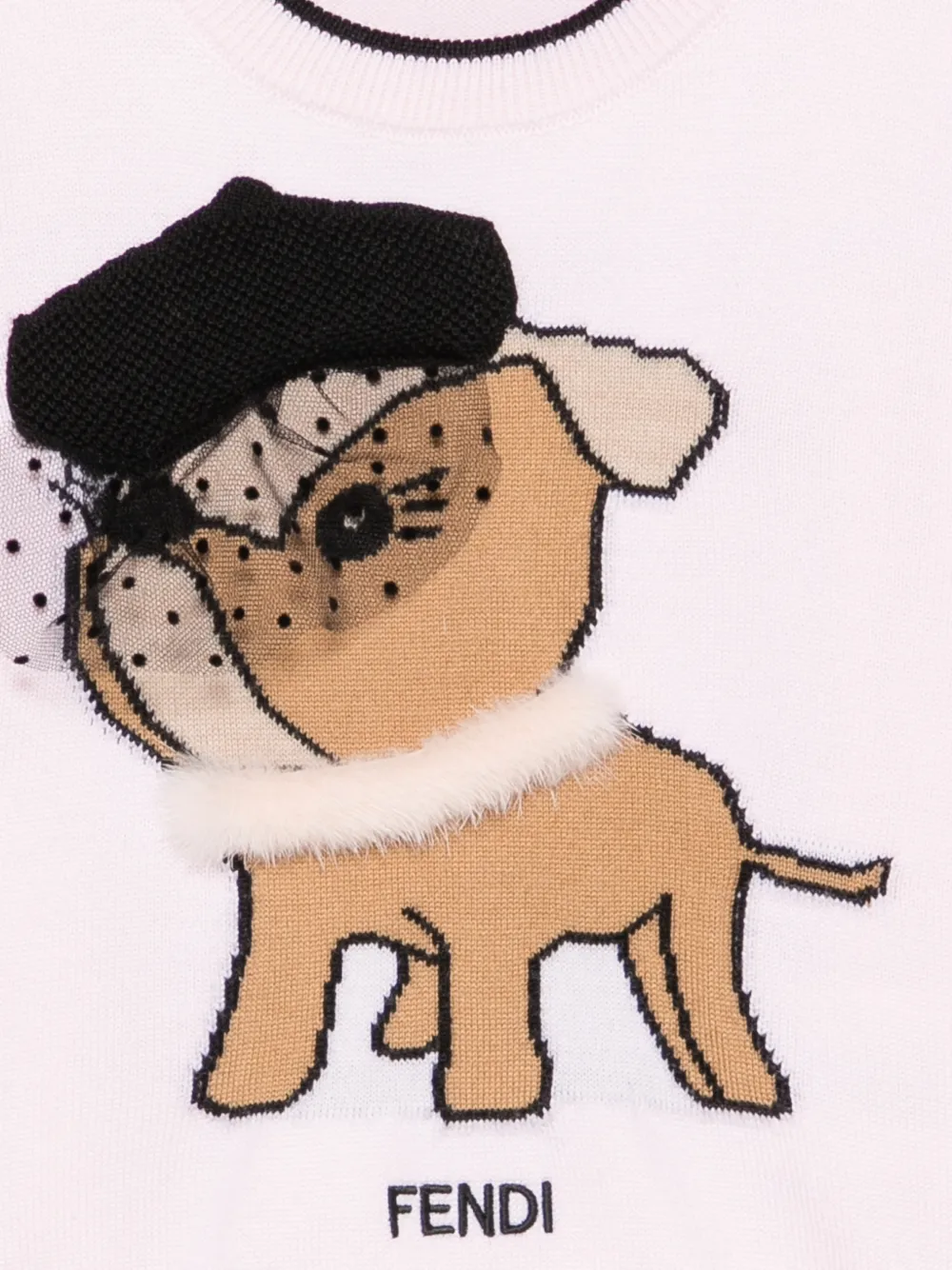 Fendi Kids Wollen trui met korte mouwen en hond-intarsia Roze