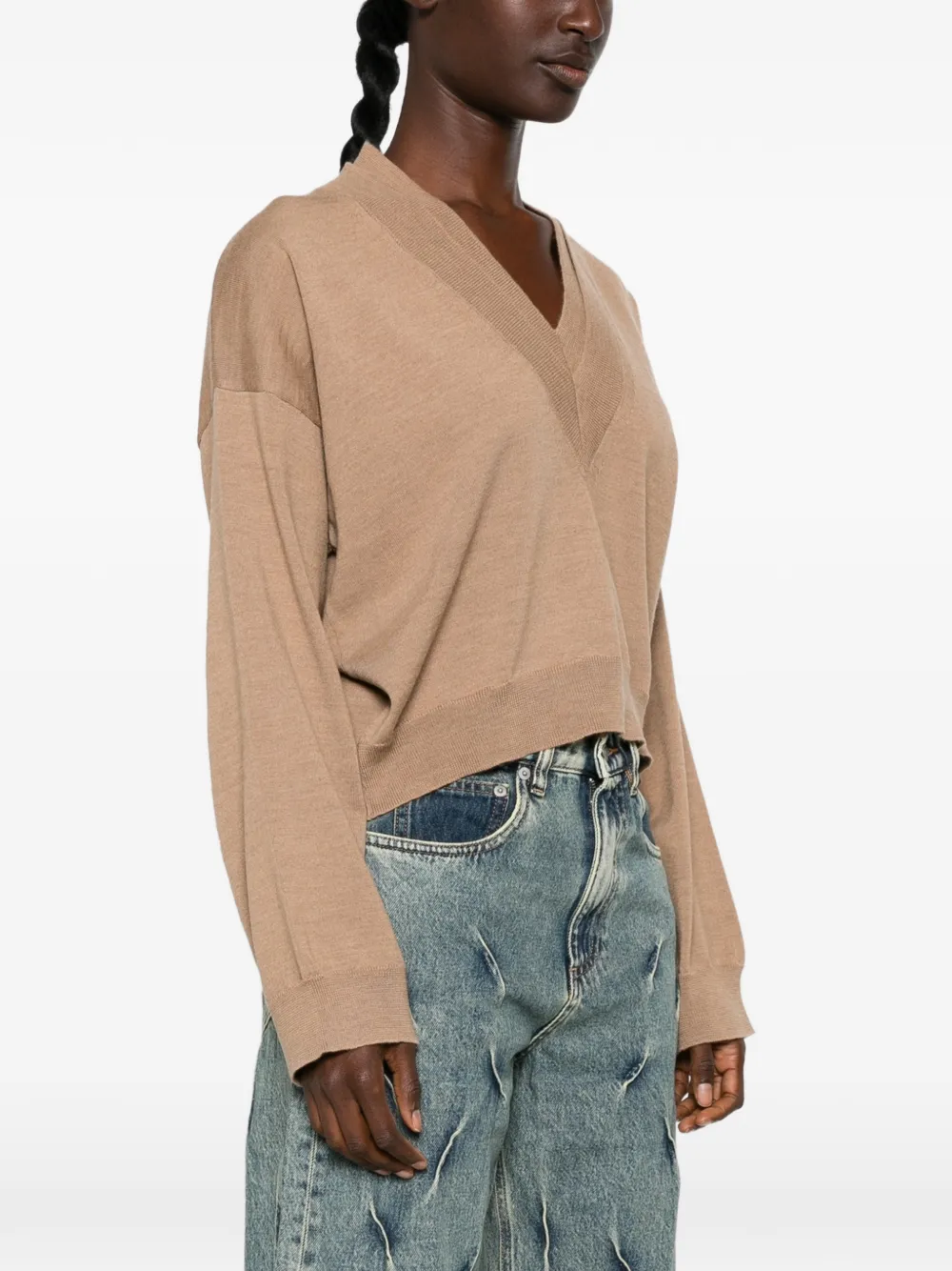 Erika Cavallini Trui met V-hals en verlaagde schouders Beige