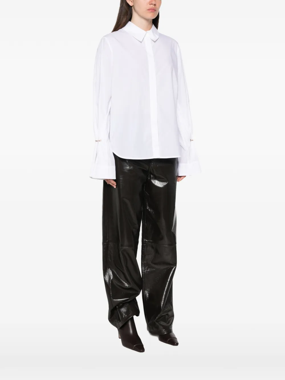 Erika Cavallini Blouse met flared mouwen en ringdetail Wit