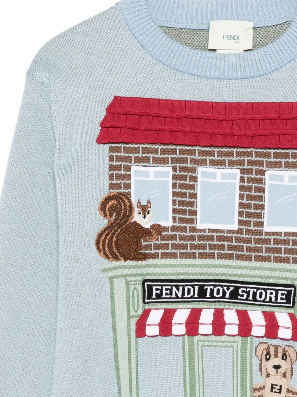 Fendi Kids Junior katoenen en kasjmier trui met veelkleurige 3D mascotte Blauw