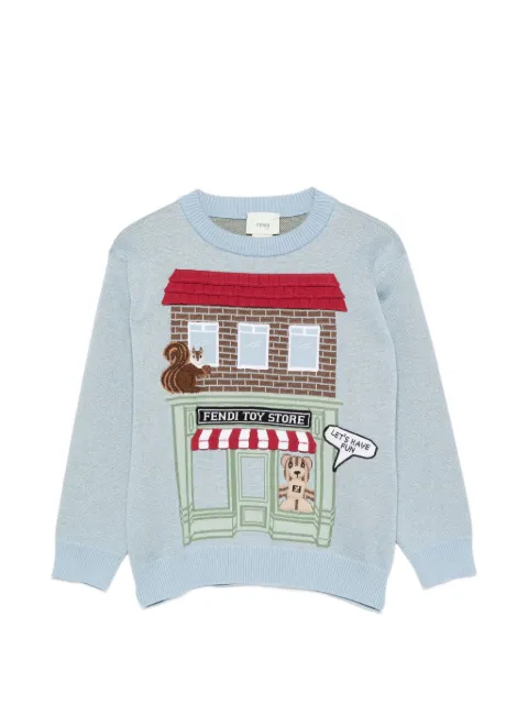 Fendi Kids junior cotton and cashmere jumper with multicolour 3D mascot