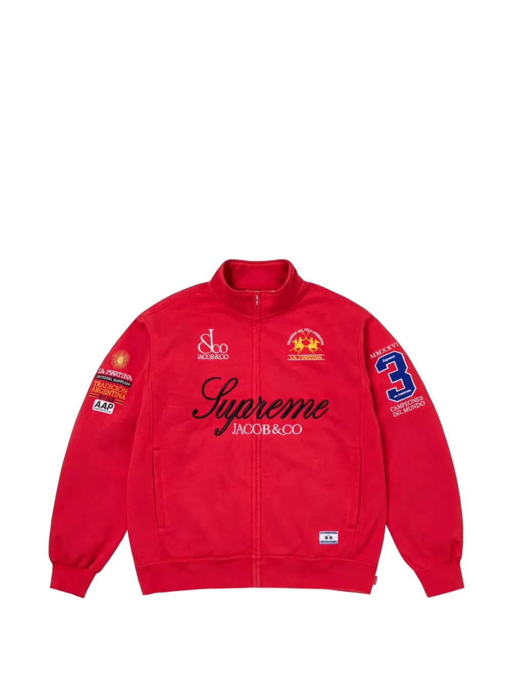 Supreme X 라 마티나 X 제이콥앤코 로고 자수 집업 스웨트셔츠 | 레드 | Image 1