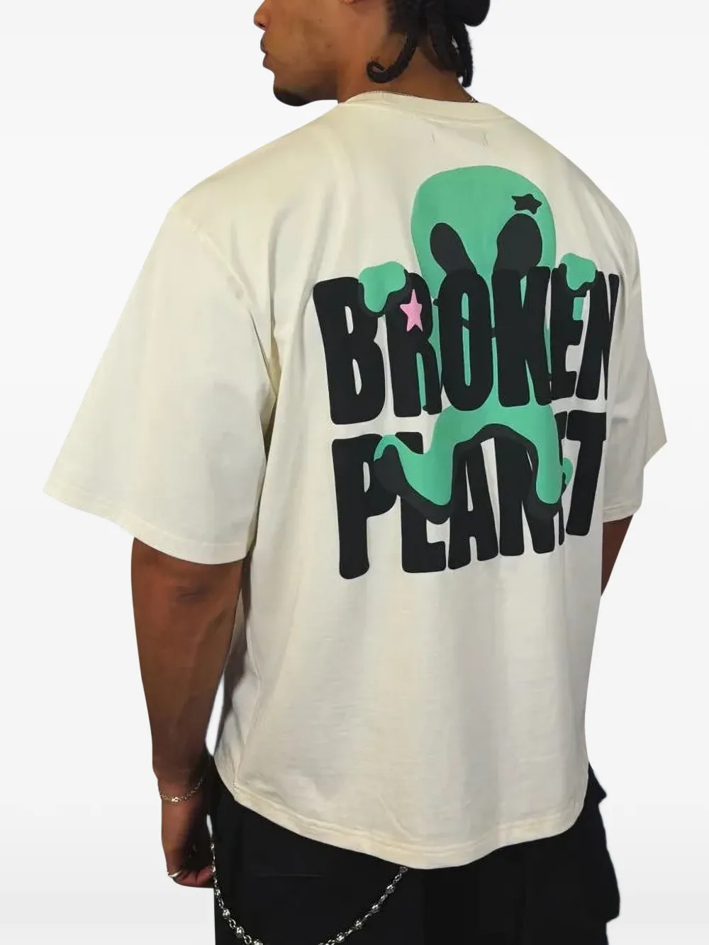 BROKEN PLANET Not From Here oversized T-shirt met grafische print Beige