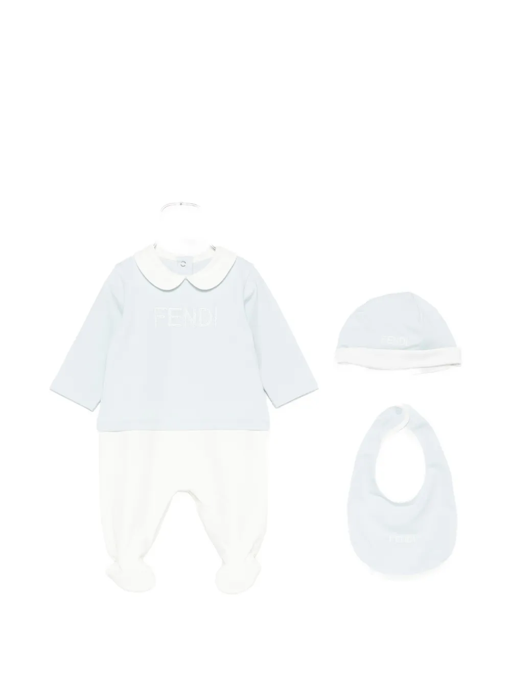 Fendi Kids logo-embroidered Peter Pan-collar babygrow set (set of three) - Blau