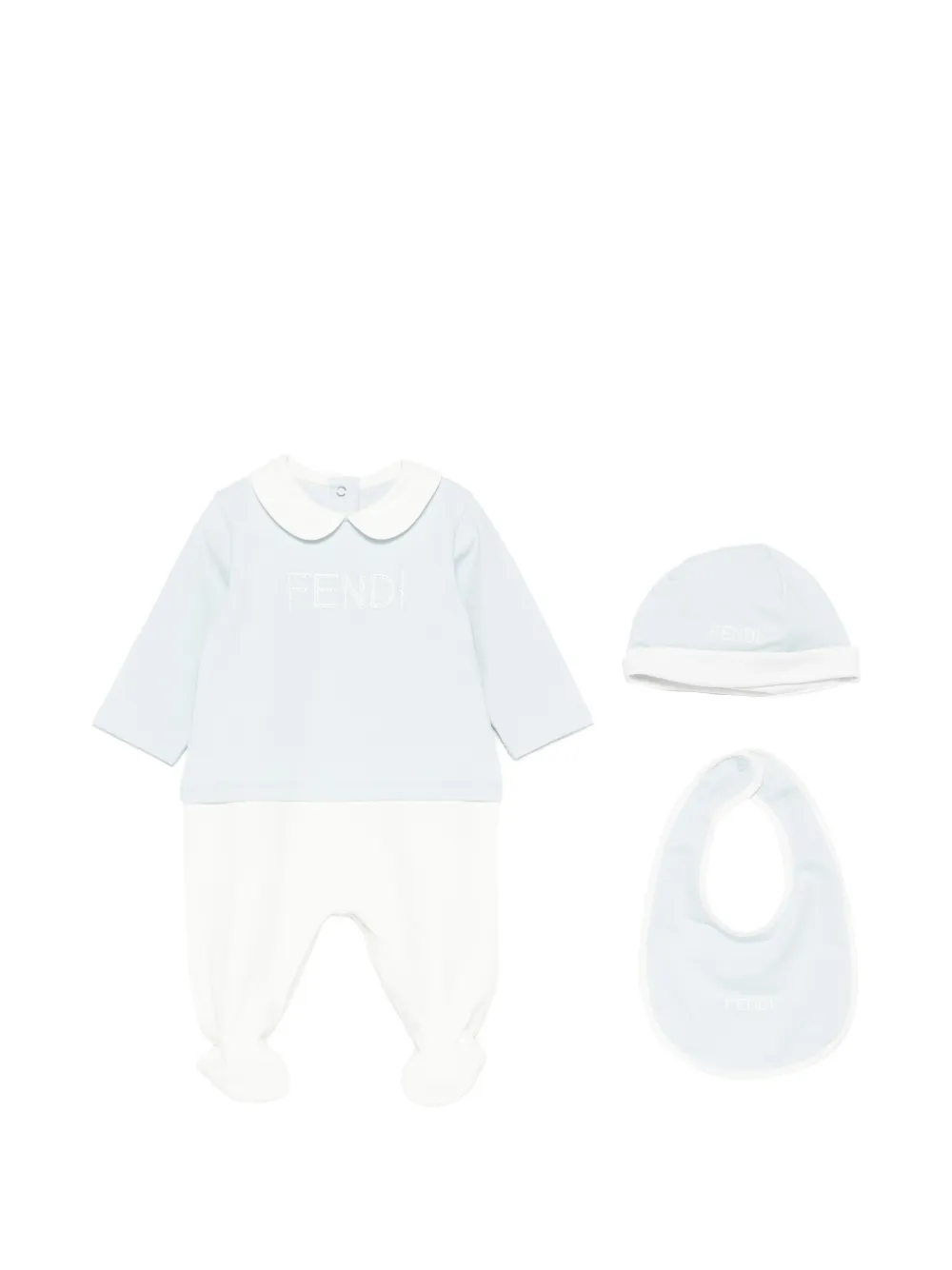 Fendi Kids logo-embroidered Peter Pan-collar babygrow set (set of three) - Blau