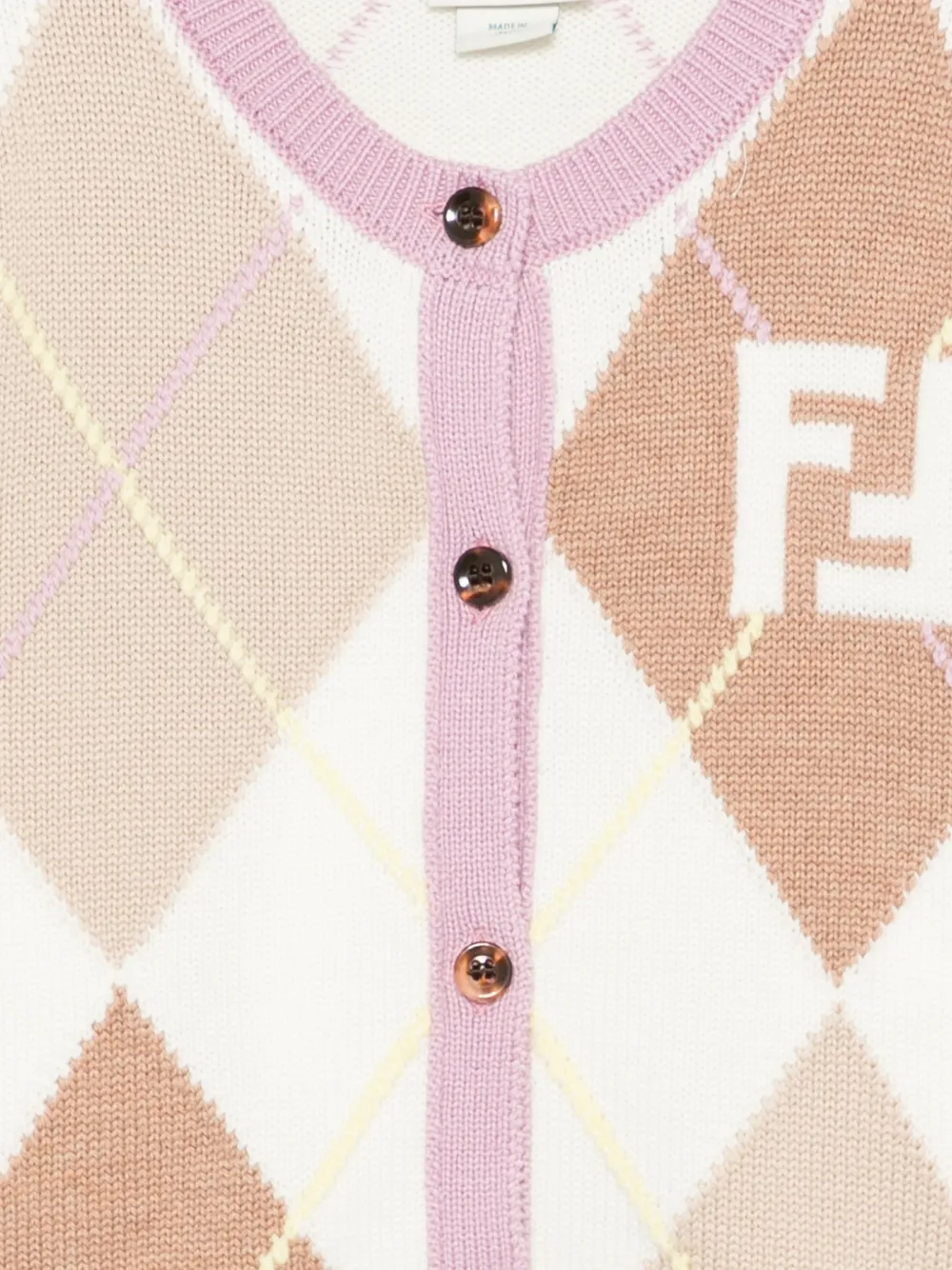 Fendi Kids Gebreid vest met FF-intarsia en argyle-patroon Beige