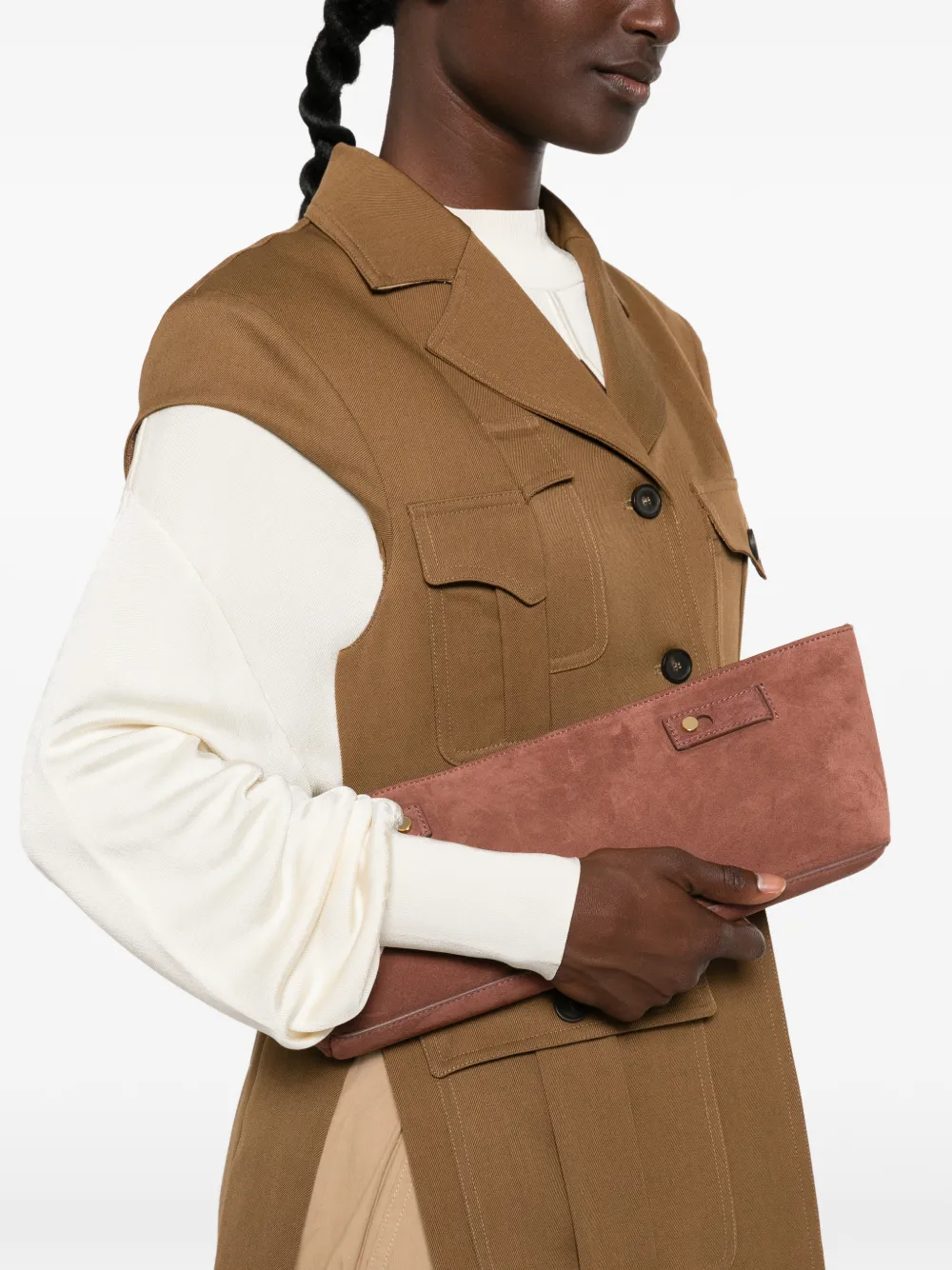 Erika Cavallini suede clutch bag Roze
