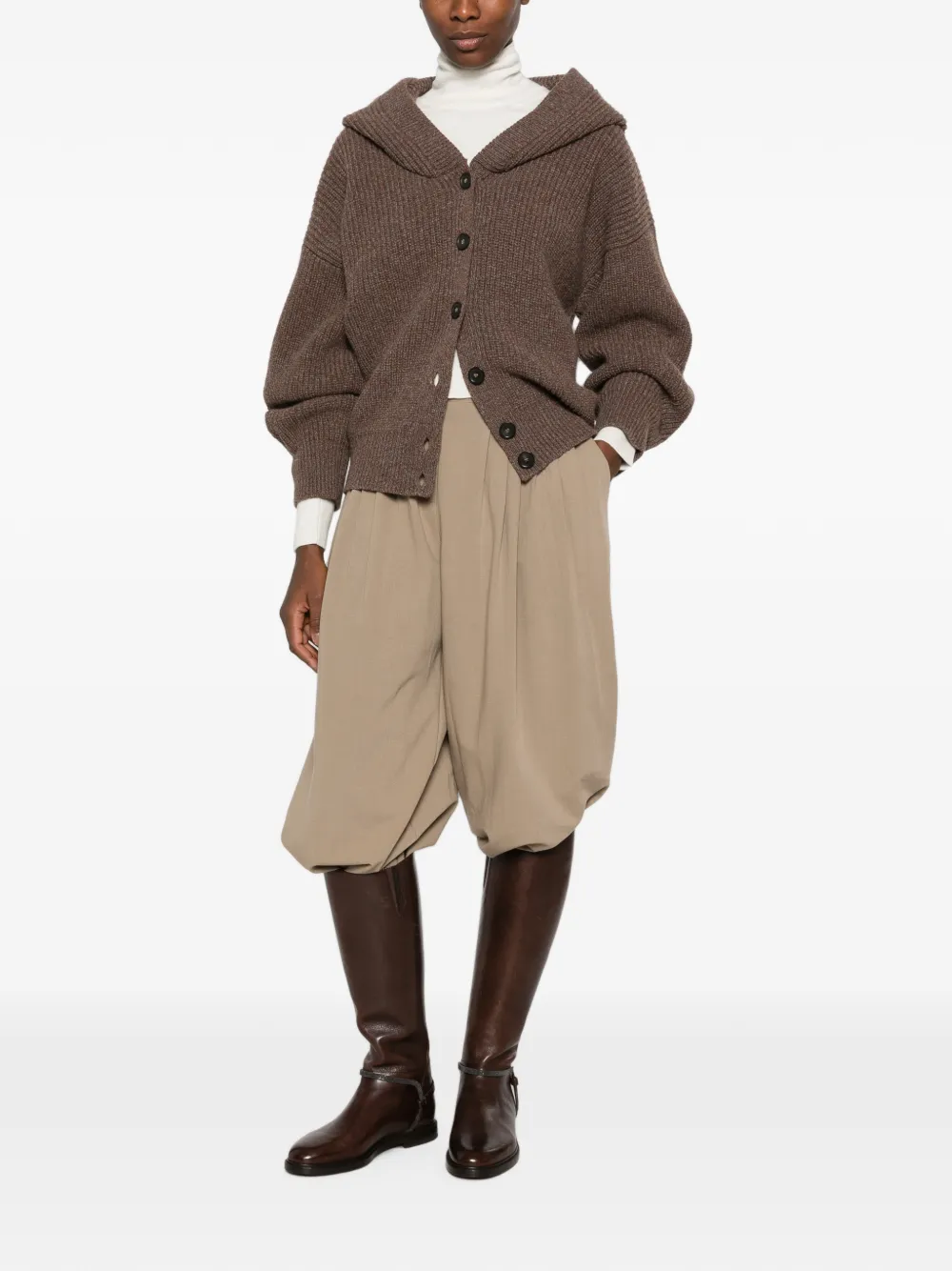 Erika Cavallini Donato ribgebreid vest met capuchon Bruin
