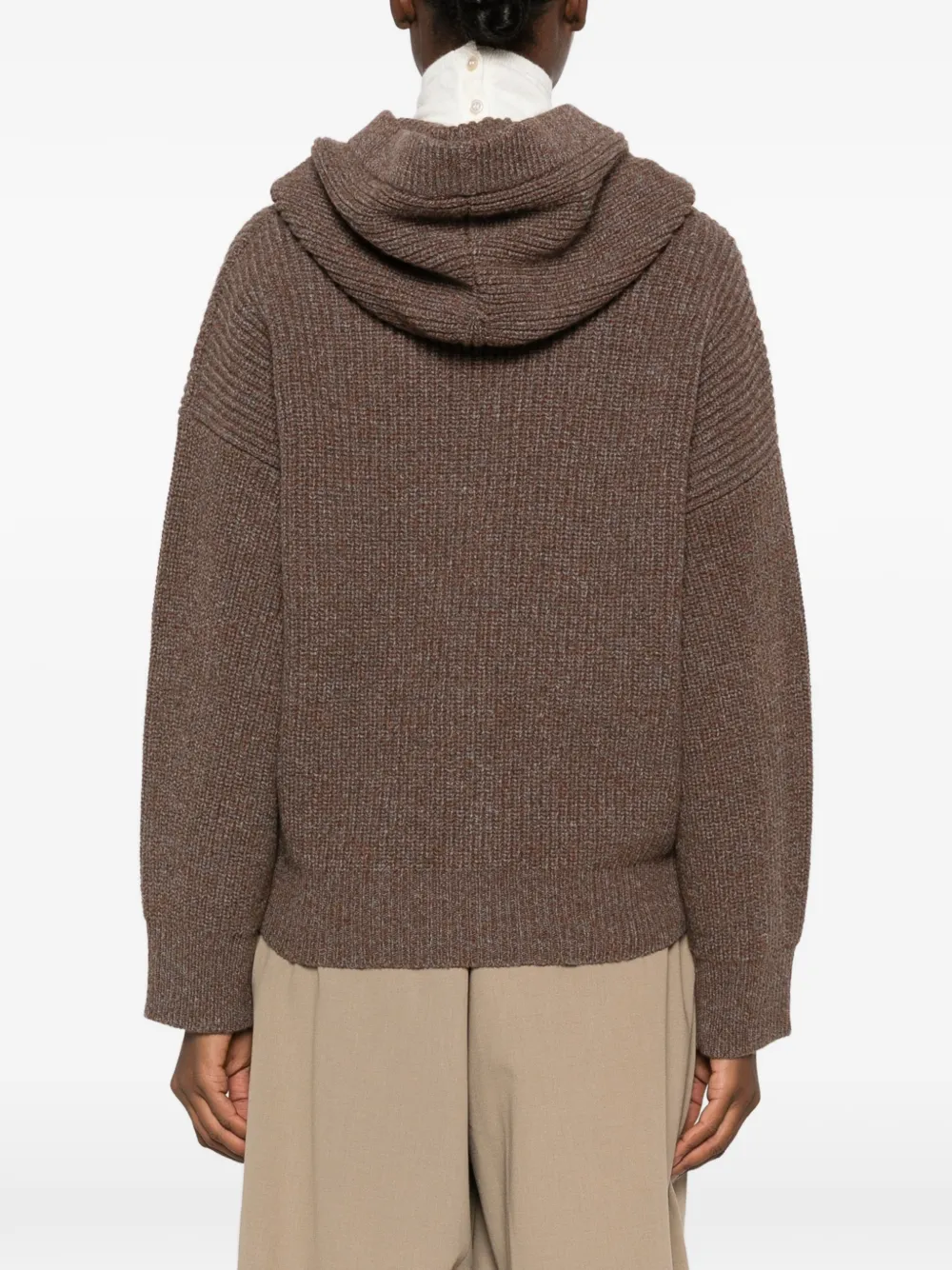 Erika Cavallini Donato ribgebreid vest met capuchon Bruin