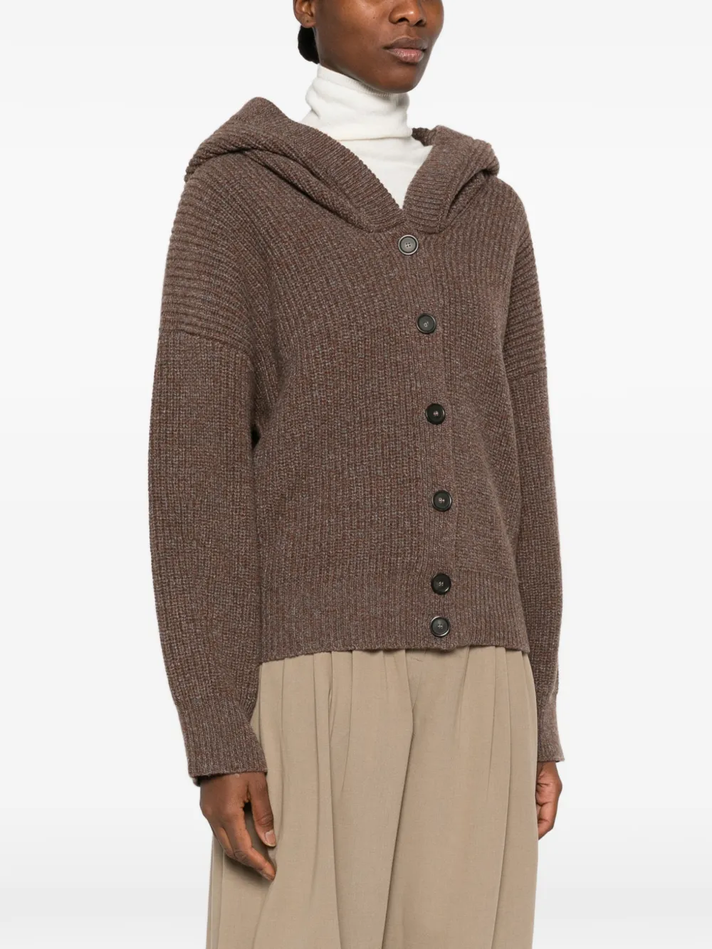 Erika Cavallini Donato ribgebreid vest met capuchon Bruin