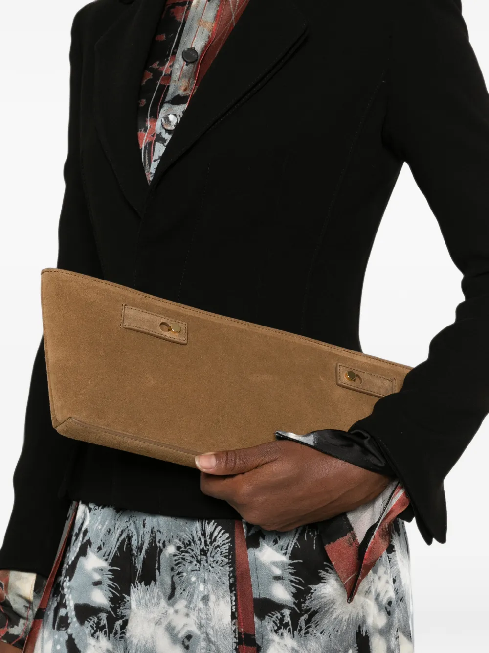 Erika Cavallini suede clutch bag Bruin