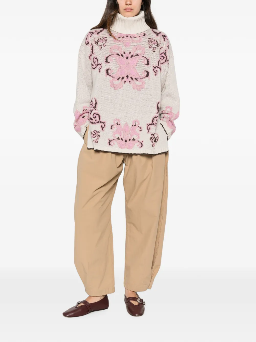 TWINSET Intarsia gebreide coltrui Beige