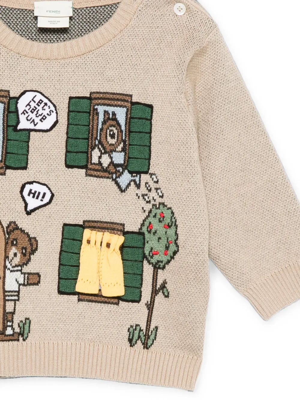 Fendi Kids Intarsia trui met knoopsluiting Beige