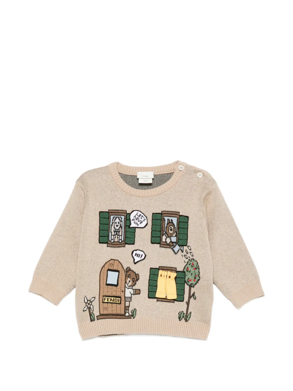 Fendi Kids intarsia-knit button-fastening sweater - Toni neutri