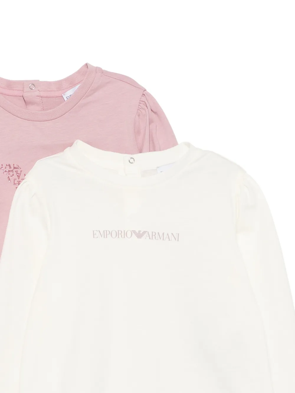 Emporio Armani Kids Twee T-shirts met pofmouwen en logoprint Beige