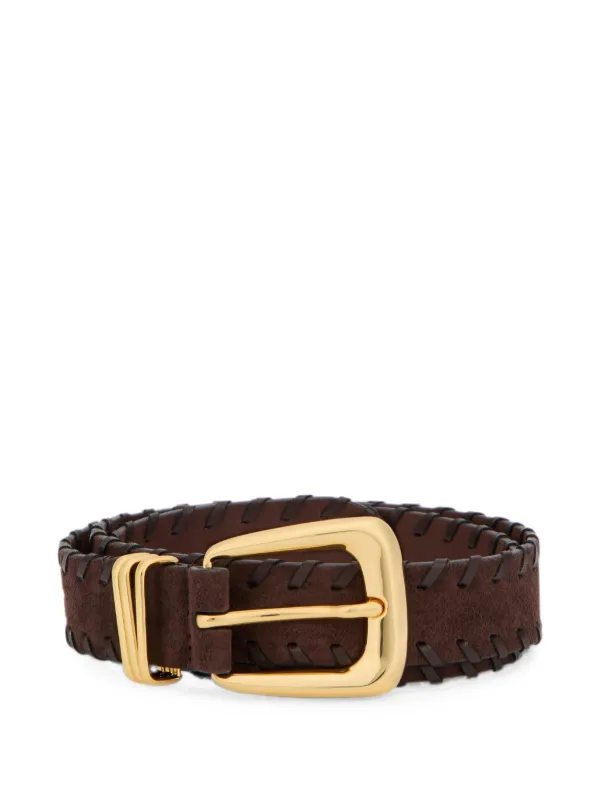 Veronica Beard Arch Whipstitch-trim Belt in Brown