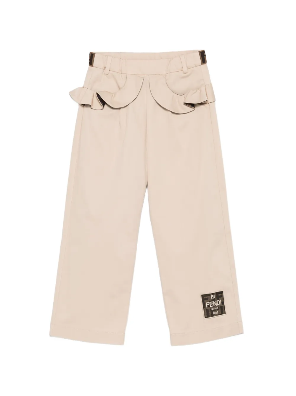 Fendi Kids ruffle-trimmed logo-patch trousers - Toni neutri