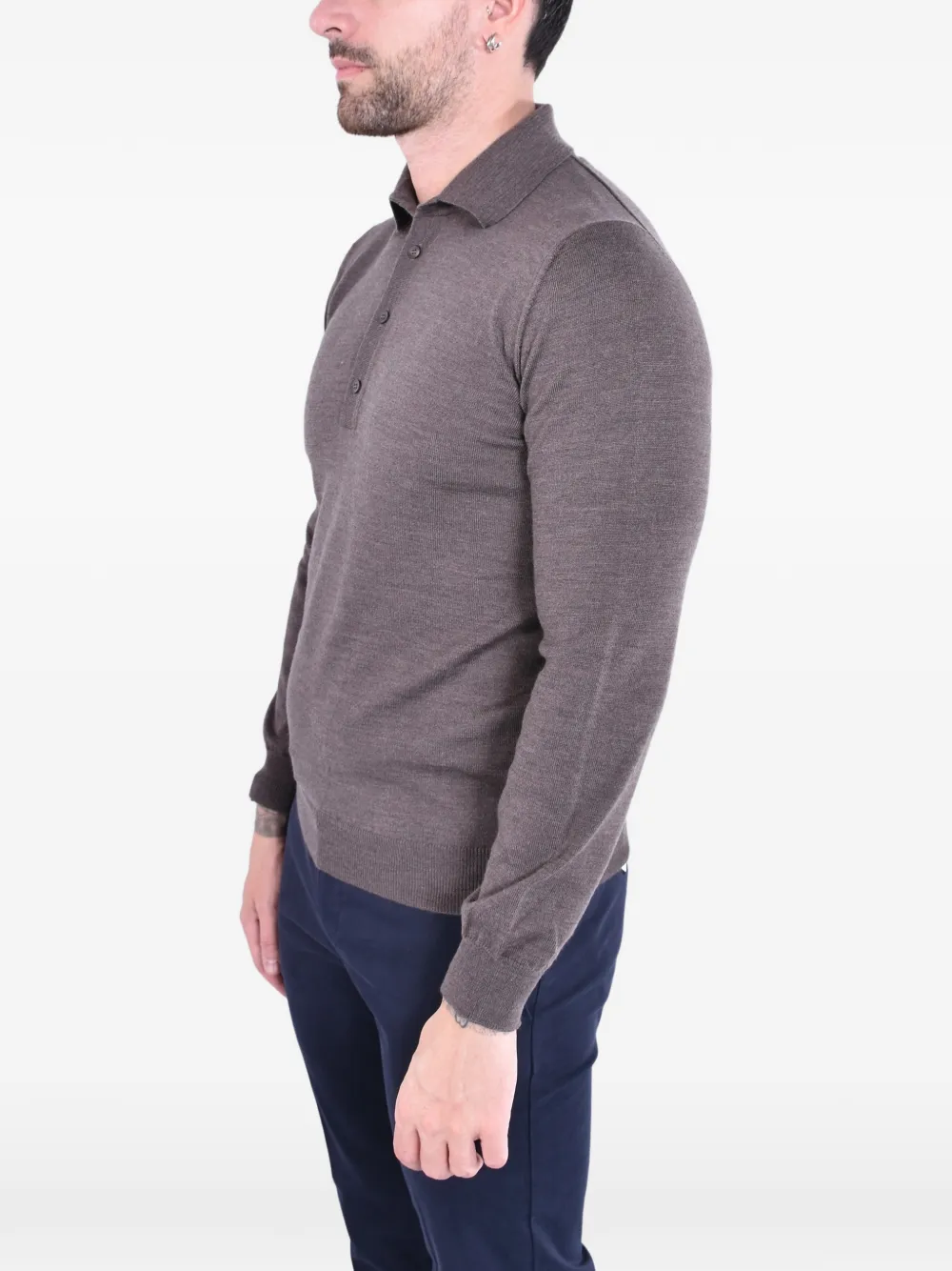 Kangra Fijngebreid poloshirt Bruin