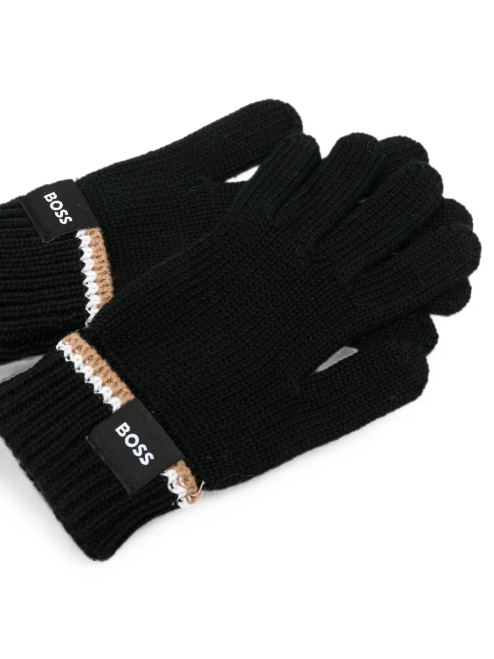 BOSS Kidswear Handschoenen met geribbelde manchetten en logo-patch Zwart