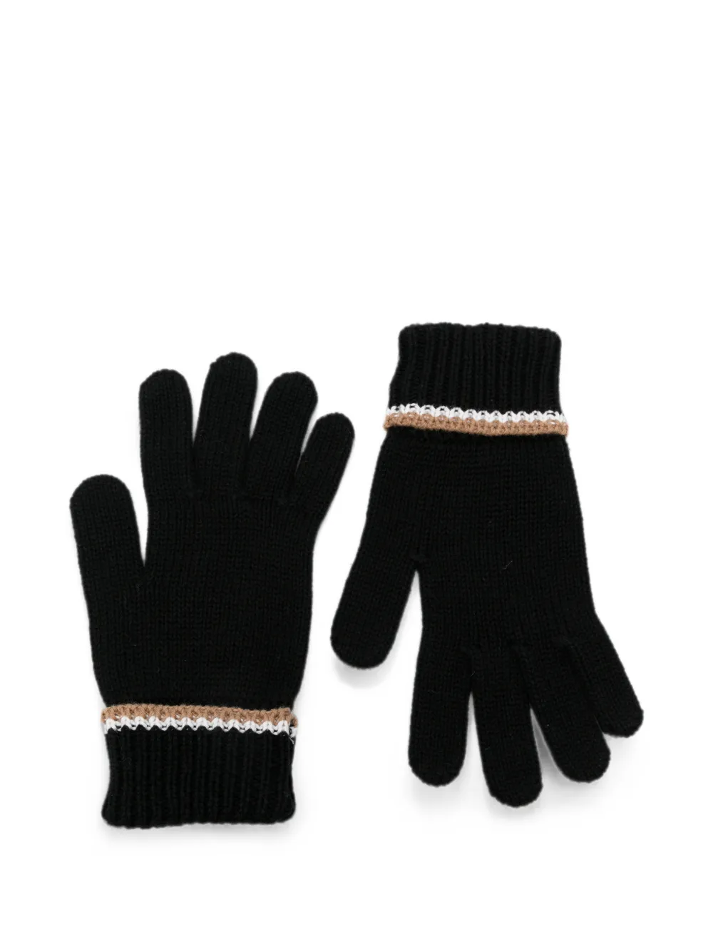 BOSS Kidswear Handschoenen met geribbelde manchetten en logo-patch Zwart