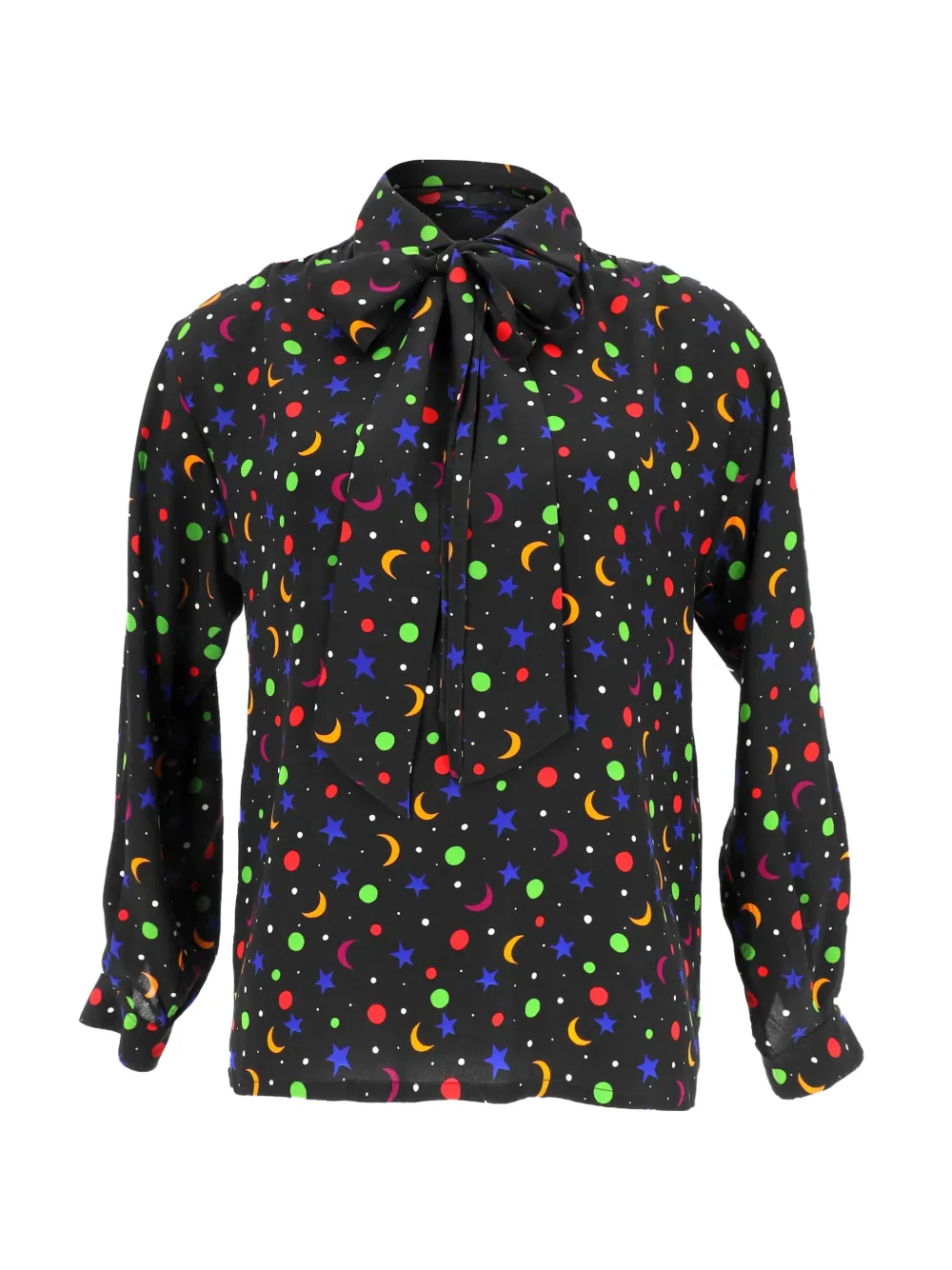 Saint Laurent Pre-Owned 1979 Cosmic Print pussy-bow blouse - Nero
