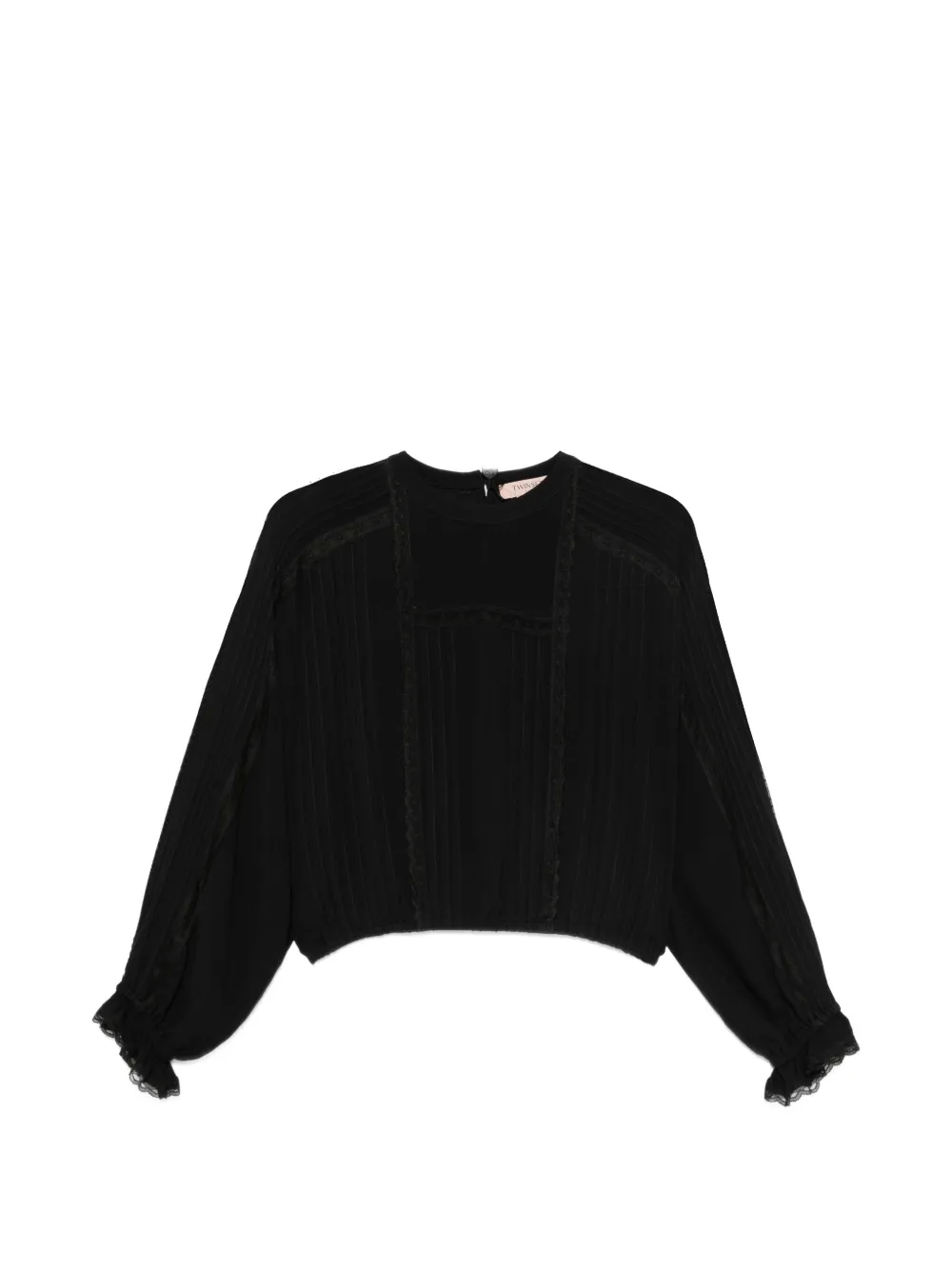 TWINSET Plissierte Bluse mit Spitzenbesatz - Schwarz