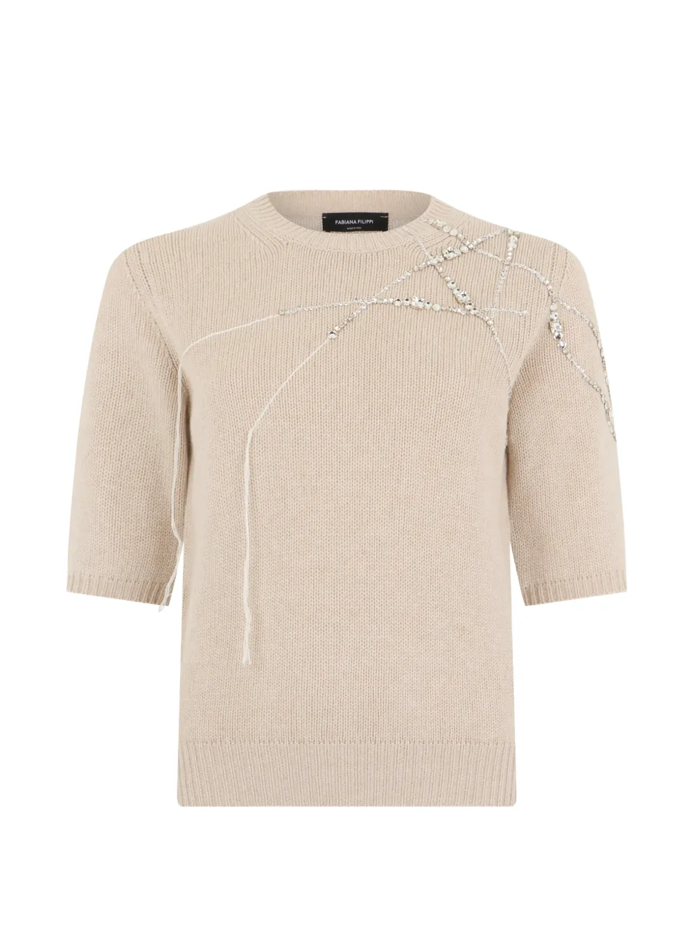 Fabiana Filippi Gauze crystal-embellished short-sleeve sweater - Nude