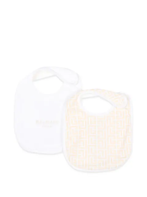 Balmain Kids logo-print Monogram-pattern bib set