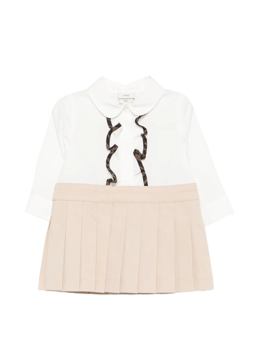 Fendi Kids ruffled-trim pleated dress - Weiß