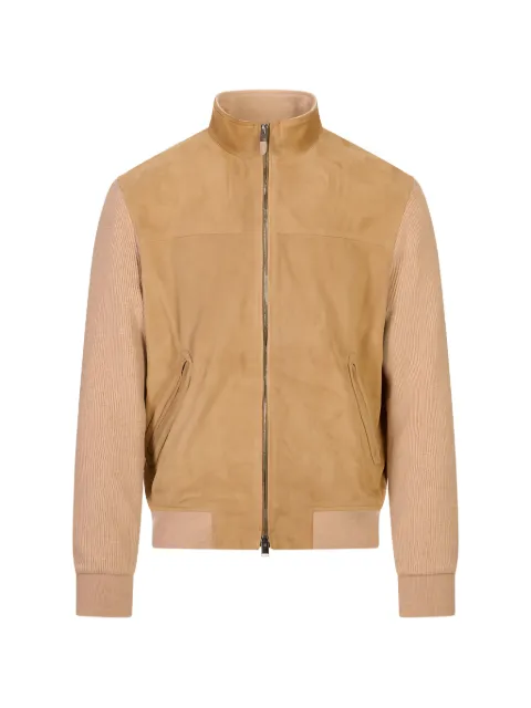 Canali suede-panelled ribbed-knit jacket