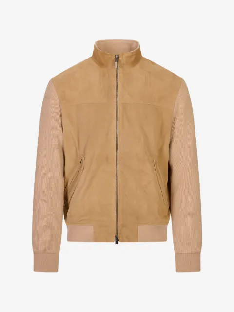 Canali suede-panelled ribbed-knit jacket