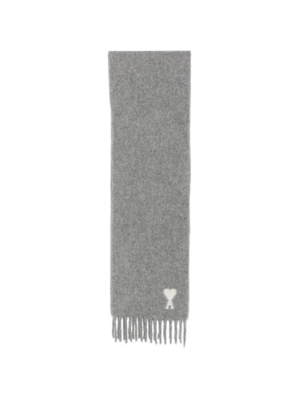 Ami Paris Cœur Fringed Scarf in Grey