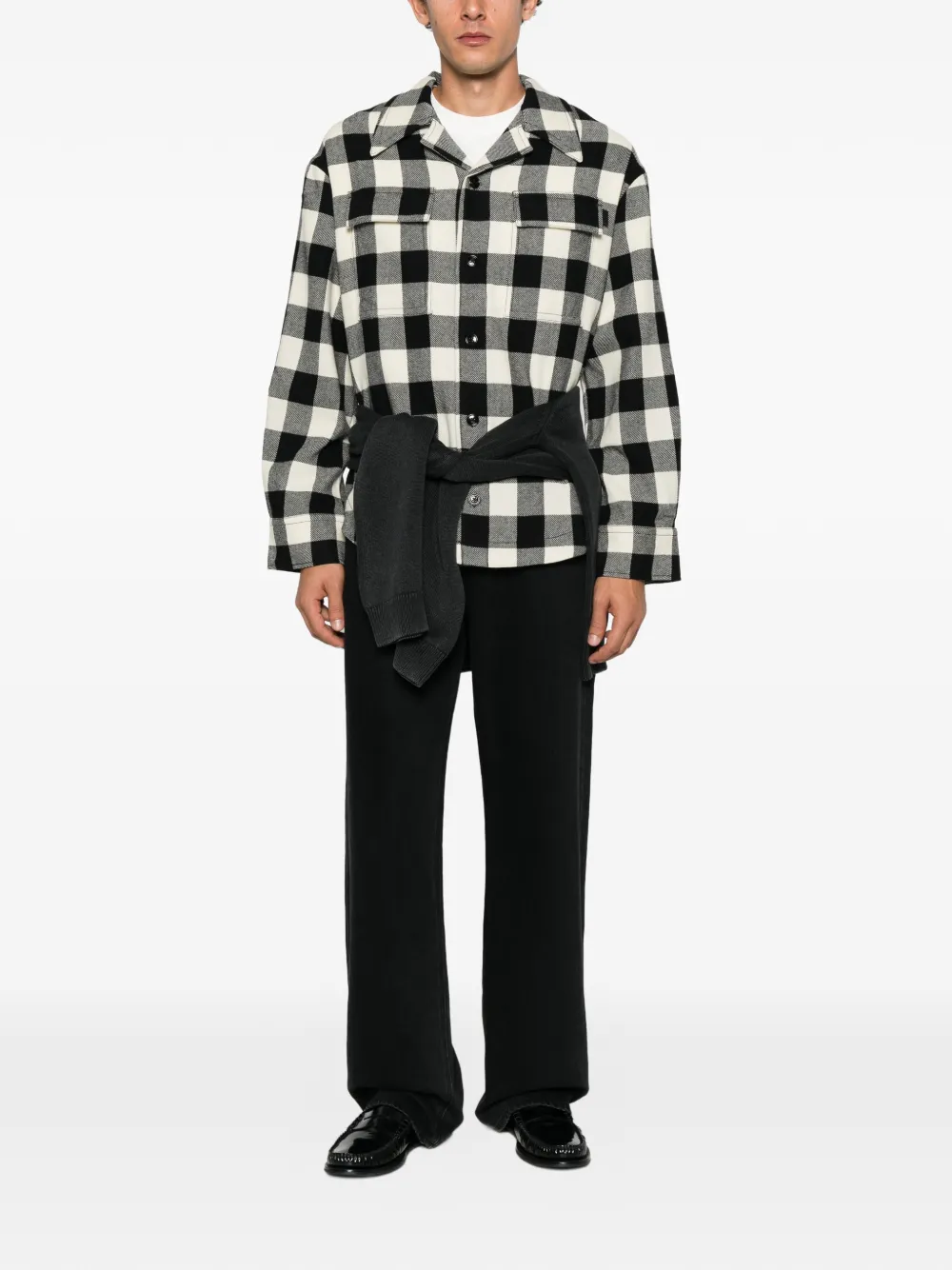 AMI Paris Geruit shirtjack met klepzak Zwart