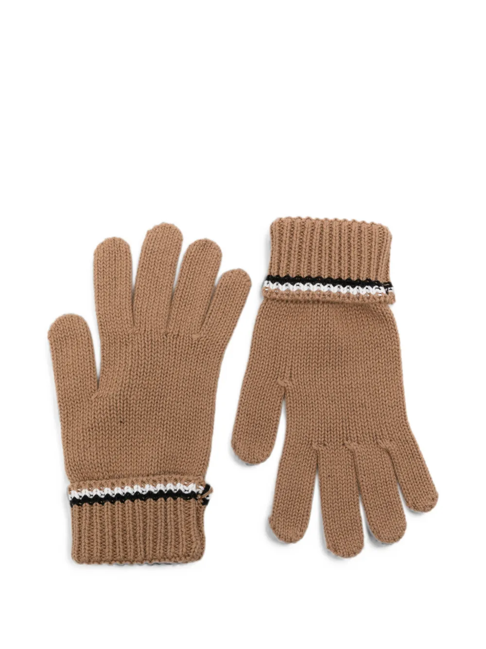 BOSS Kidswear Handschoenen met geribbelde manchetten en logo-patch Bruin