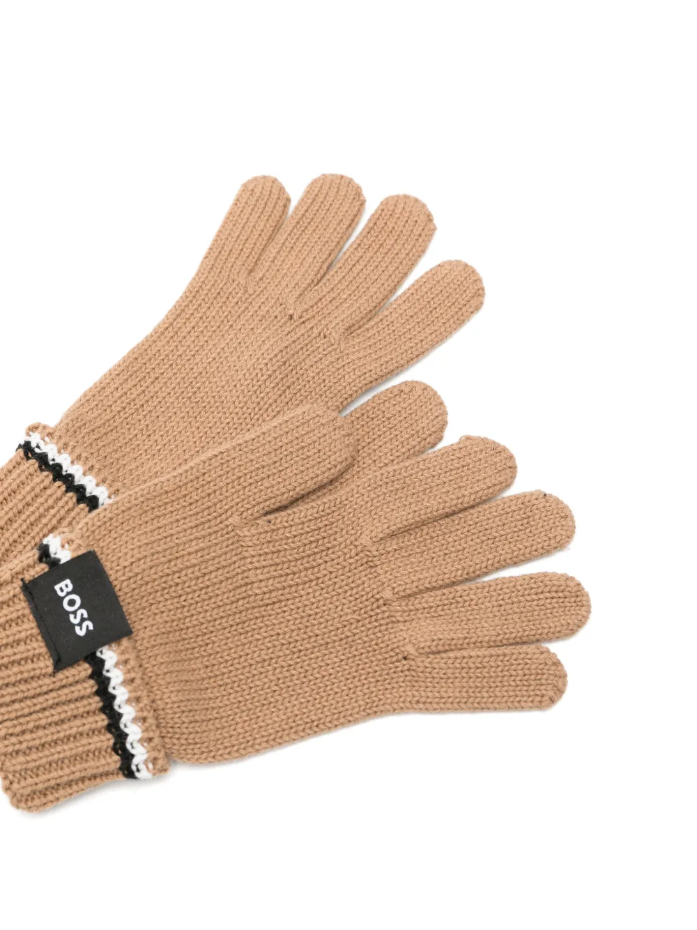 BOSS Kidswear Handschoenen met geribbelde manchetten en logo-patch Bruin